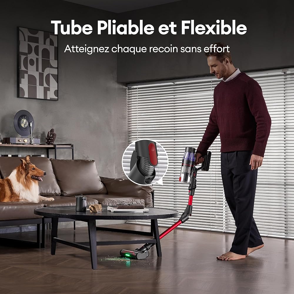 Ultenic U16 Flex Aspirateur Balai sans Fil, 50kPa/60min Aspirateur sans Fil Hyper-Puissant, Technologie GreenEye, Tube Pliable, Brosse Anti-Emmêlement pour Tapis, Poils Animaux, Sol Dur et Voiture : Cuisine et Maison