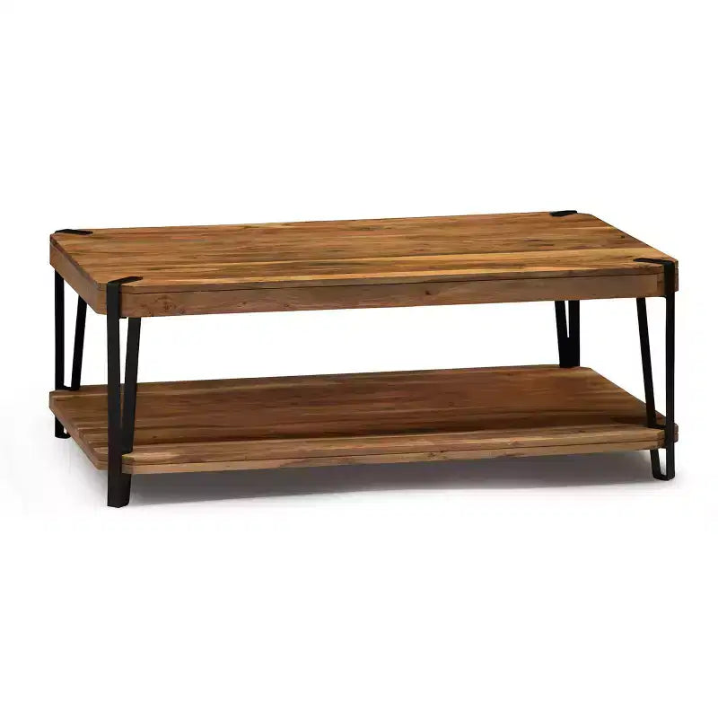 Alaterre Furniture Ryegate Live Edge Solid Wood Coffee Table Metal and Wood