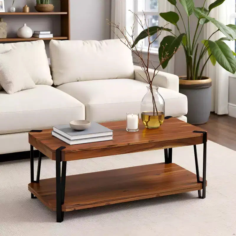 Alaterre Furniture Ryegate Live Edge Solid Wood Coffee Table Metal and Wood