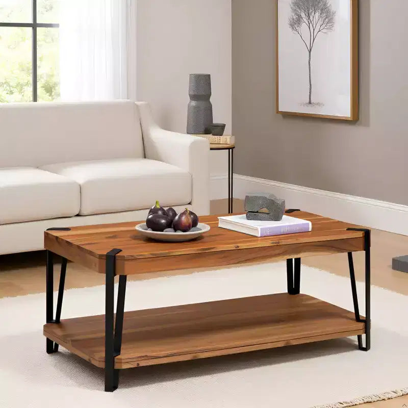 Alaterre Furniture Ryegate Live Edge Solid Wood Coffee Table Metal and Wood