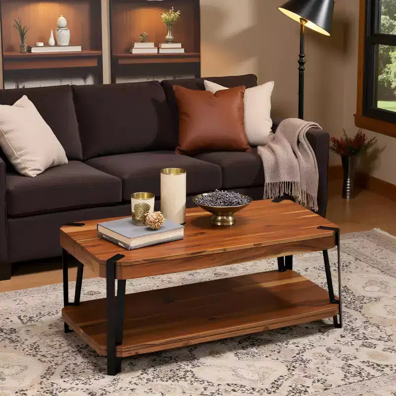 Alaterre Furniture Ryegate Live Edge Solid Wood Coffee Table Metal and Wood