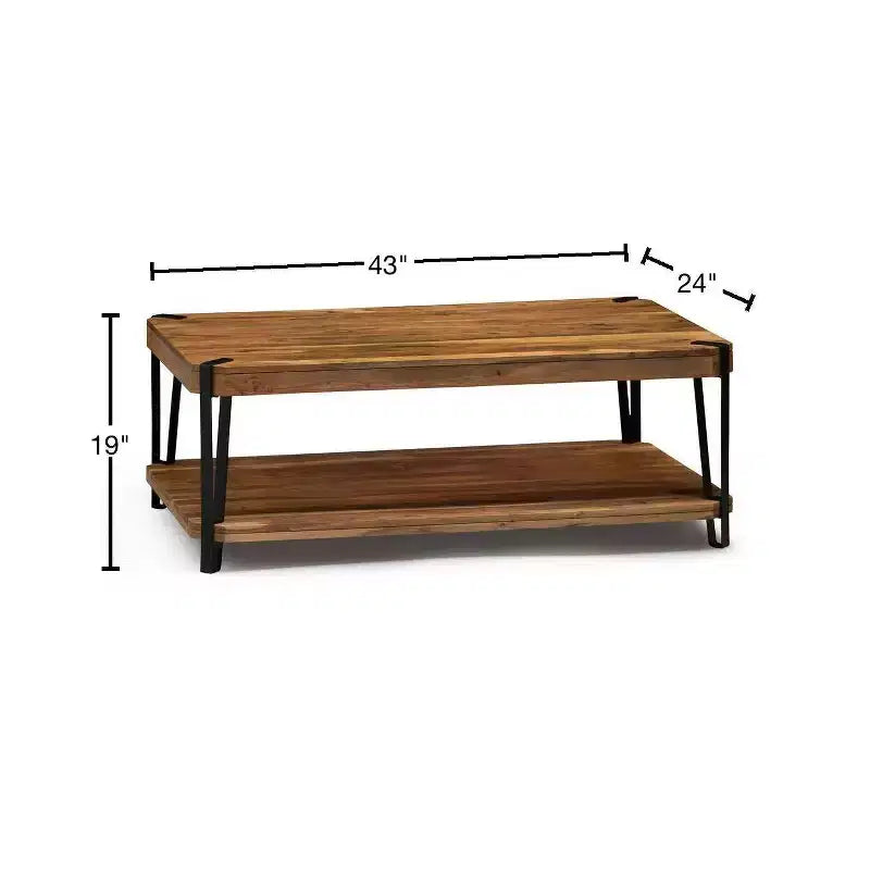 Alaterre Furniture Ryegate Live Edge Solid Wood Coffee Table Metal and Wood