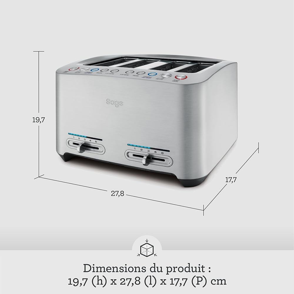 Sage - The Smart Toast - Grille-Pain 4 Fentes - Aluminium Brossé : Cuisine et Maison