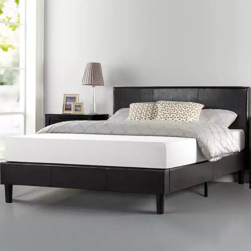 Jade Faux Leather Upholstered Platform Bed Frame Black - Zinus