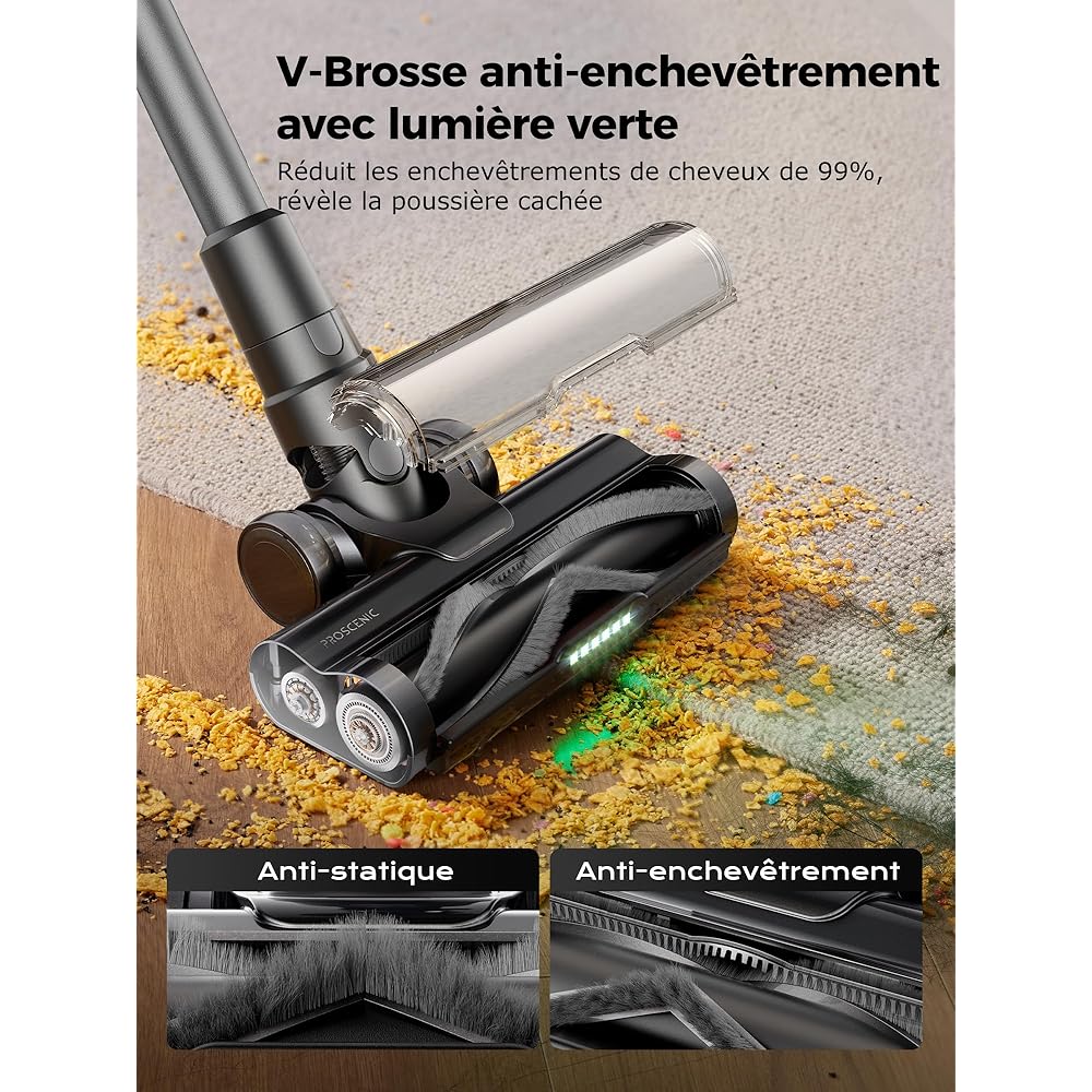 Proscenic P16 Aspirateur Balai sans Fil, 550W 50KPa 65 Mins Aspirateur sans Fil Hyper-Puissant, Tube Pliable,Technologie GreenEye,Brosse Anti-Emmêlement Pour Tapis,Poils Animaux, Sol Dur et Voiture : Cuisine et Maison