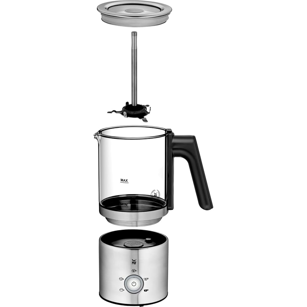 WMF Lono Glas Mousseur à lait électrique, 150-250 ml, 650 W, mixeur Frappe, écran tactile, pour mousse de lait chaud et froid, lait chaud, chauffe-lait, machine à cacao, chocolat chaud, acier : Cuisine et Maison