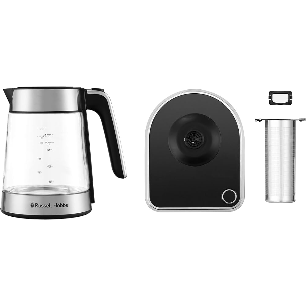 Russell Hobbs Bouilloire Electrique en verre [Idéale pour thé] Attentiv (1,7L, 2400 W, Filtre infusion en inox amovible, Contrôle de température 40-100°C, Commande & minuterie tactile) 26200-70 : Cuisine et Maison