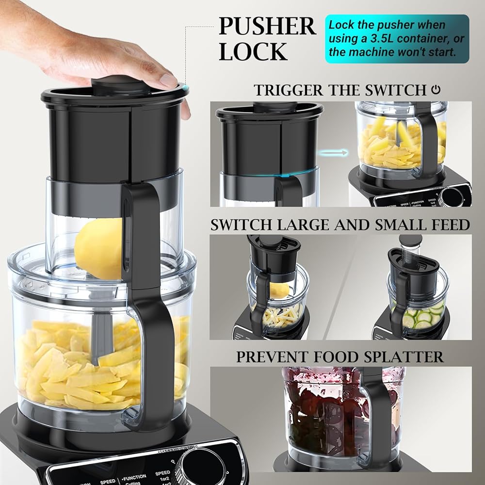 FIMEI Robot culinaire multifonction 1300W, 3 vitesses et fonction pulse, hachoir 3,5L, mixeur 1,5L, moulin, presse agrumes, crochet pétrisseur, fouet, râpe, disque tournant, Sans BPA : Cuisine et Maison