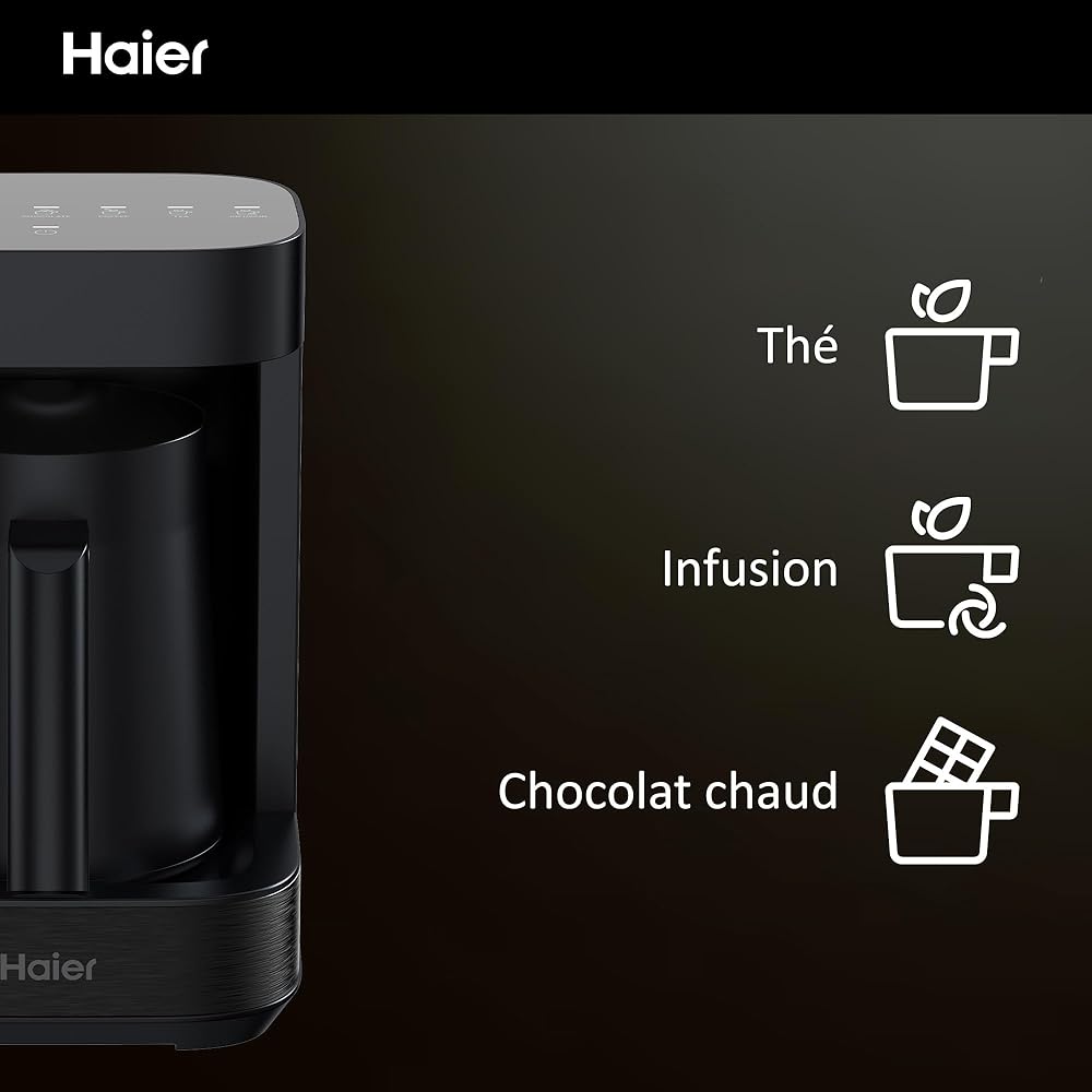 Haier I-Master Série 5 Préparateur de Boissons Chaudes et Mousseur Multi-Boissons, Programmes Lait, Café, Chocolat Chaud, Thé et Infusions, 350ml [Noir] : Cuisine et Maison