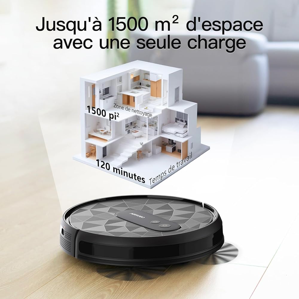 AIRROBO P20 Aspirateur Robot, 2800Pa Puissance d'Aspiration, 120 Mins d'Autonomie, Robot Aspirateur Intelligente Connecté WiFi/App, Silencieux Idéal pour Poils d'animaux, Cheveux, Poussière : Cuisine et Maison