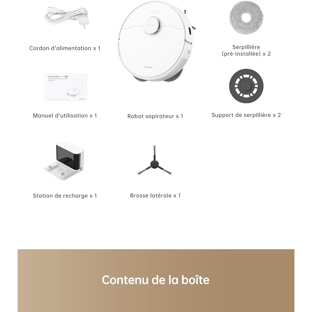 dreame L10s Pro Gen 2 Robot Aspirateur Laveur 7 000 Pa, Levage Automatique des Serpillières, Détection de Tapis par Ultrasons, Compatible avec Siri/Dreamehome, Poils d'animaux, Sol Dur et Tapis : Cuisine et Maison