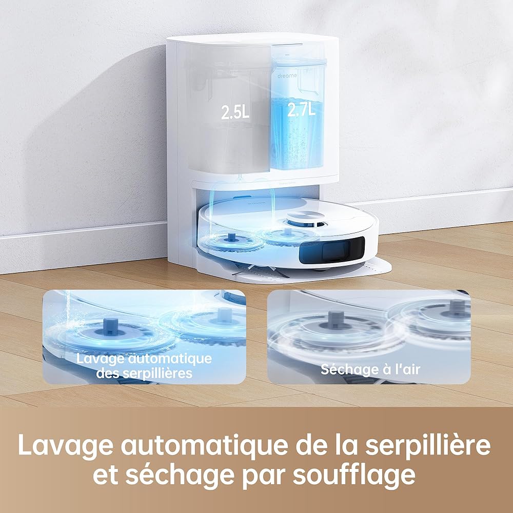 dreame L10 Prime Robot Aspirateur Laveur avec Ascenseur de Serpillière de 7mm, Nettoyage Automatique, Navigation LDS, Cartographie 3D, 4000Pa d'Aspiration, WiFi/APP/Alexa pour Poils Animaux, Tapis : Cuisine et Maison