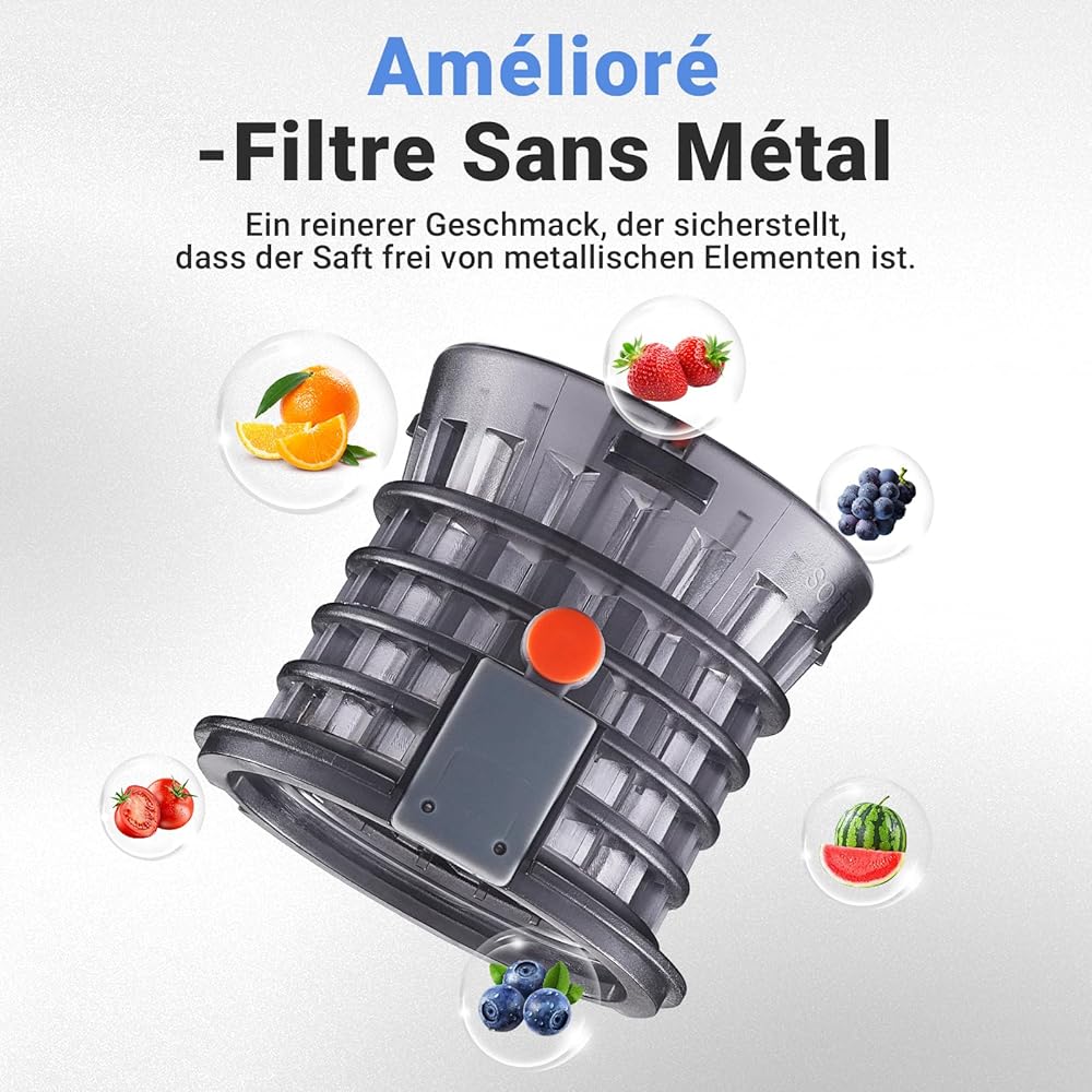 Extracteur de jus AOBOSI 250W-Extracteur de jus de fruits et légumes avec un diamètre de 103MM et 2 filtres sans métal-1.2L Extracteur jus avec 2 brevets et 40 minutes de protection thermique, Gris. : Cuisine et Maison