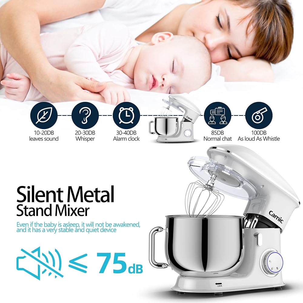Camic Robot Pâtissier Multifonctions, Pétrin 8L 1500W Puissant, Robot de Cuisine avec Crochet Pétrisseur, Batteur, Fouet à Fil, Couvercle, Compatible Lave-vaisselle : Cuisine et Maison