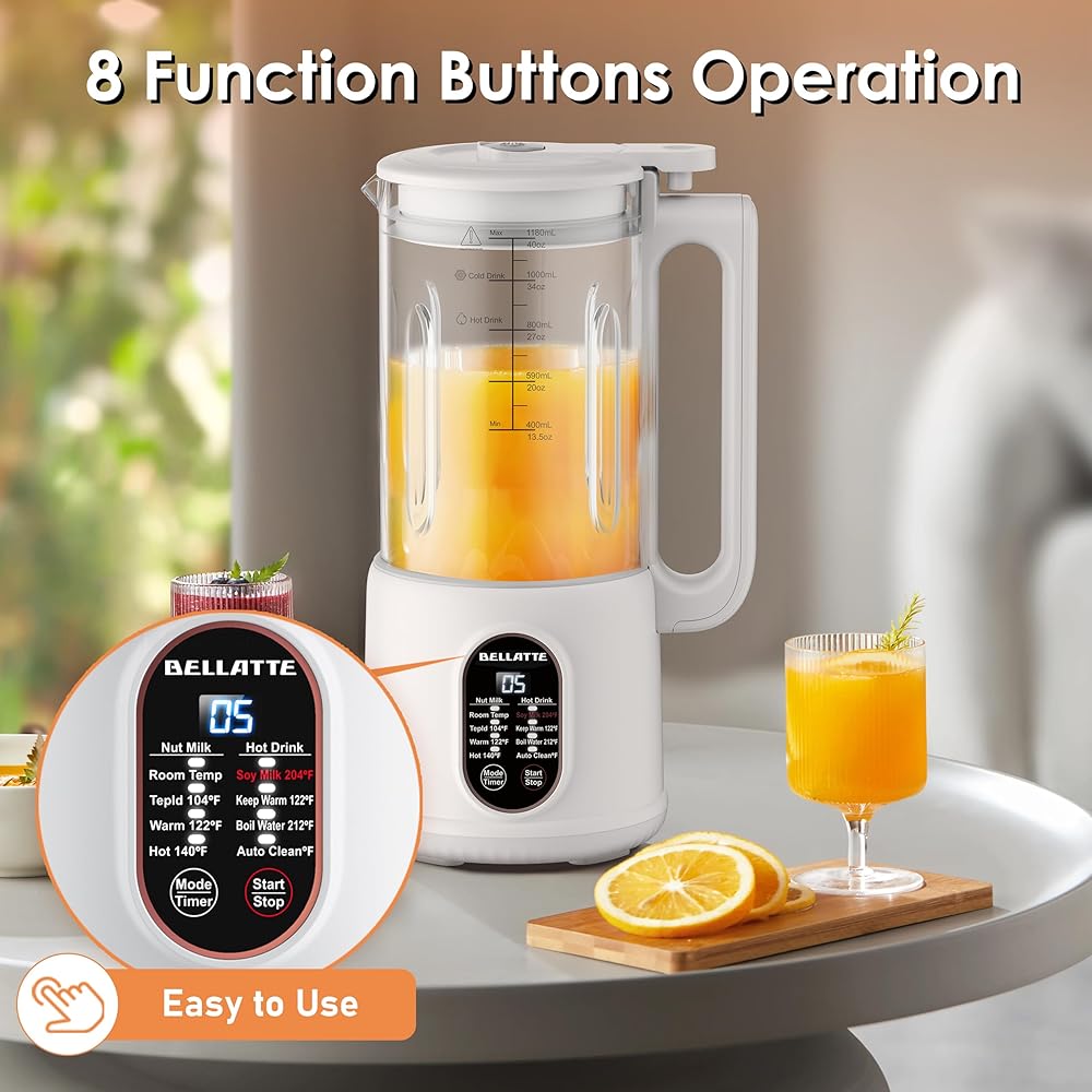Machine à Lait Végétaux, Bellatte 1200 ml Machine à Lait de Noix Automatique et Jus avec Fonction de Nettoyage, 8 in 1 Multifonctionnel Machine pour Lait pour Avoine, Soja, Noix, Fruits : Cuisine et Maison