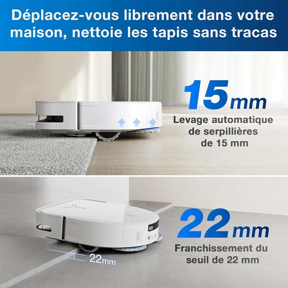 ECOVACS Aspirateur Robot DEEBOT X5 Omni, Robot Aspirateur Laveur avec Station, 12800Pa, ZeroTangle, Nettoyage Humide adaptatif TruEdge, Lavage à l'eau Chaude à 70°C, Levage des Patins de 15mm, Blanc : Cuisine et Maison