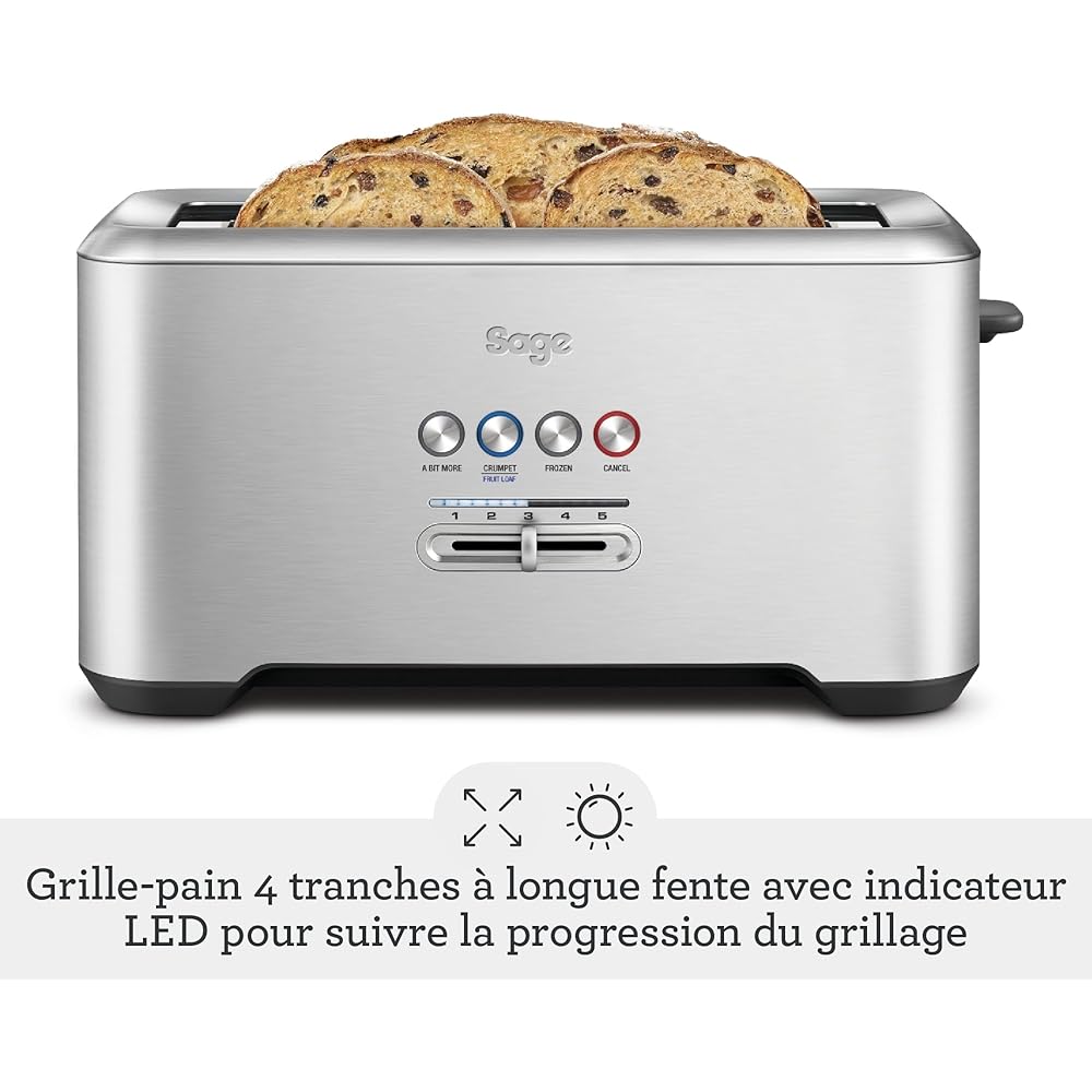 Sage - The 'A Bit More' Toaster 4 Slice - Grille-pain avec 4 Fentes - Acier Inoxydable Brossé : Cuisine et Maison