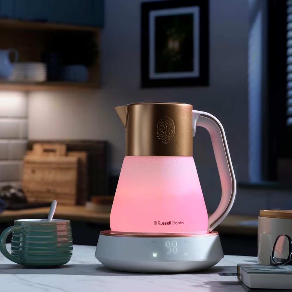 Russell Hobbs Bouilloire en verre [1,7L, température réglable 40-100°] Calm (éclairage intérieur & son apaisant, Technologie Quiet-Boil, maintien au chaud, écran numérique & tactile, 2400W) 27450-70 : Cuisine et Maison
