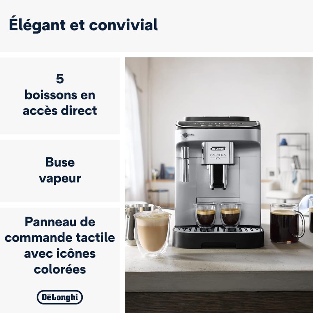De'Longhi Magnifica Evo Machine a Café Grain ECAM292.33.SB, Machine Expresso et Cappucino, Argent [Exclusif Amazon], Cafè : Cuisine et Maison
