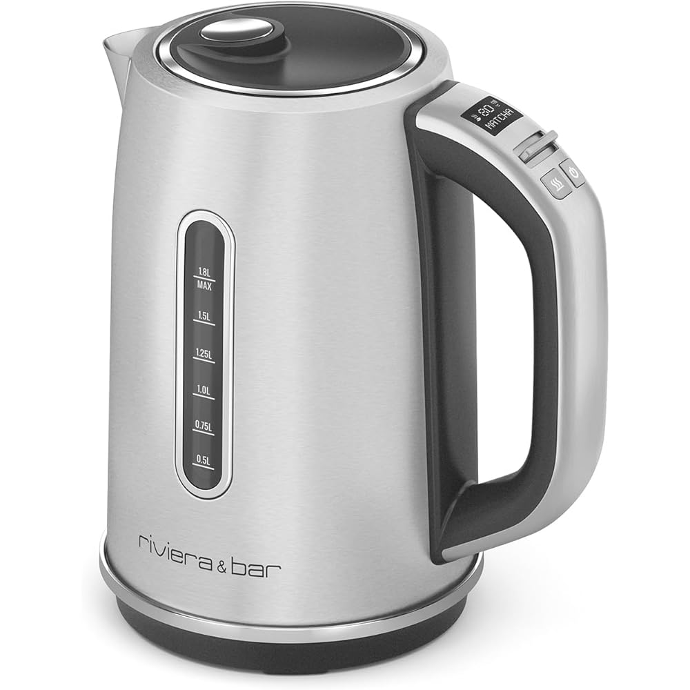 riviera&bar - Bouilloire Expert à Température Réglable BBT660 ELEA - Inox, 50 à 100°C, Socle Pivotant à 360°, Protection Anti Surchauffe - 1,8L, 22,5x25,5x16 cm : Cuisine et Maison