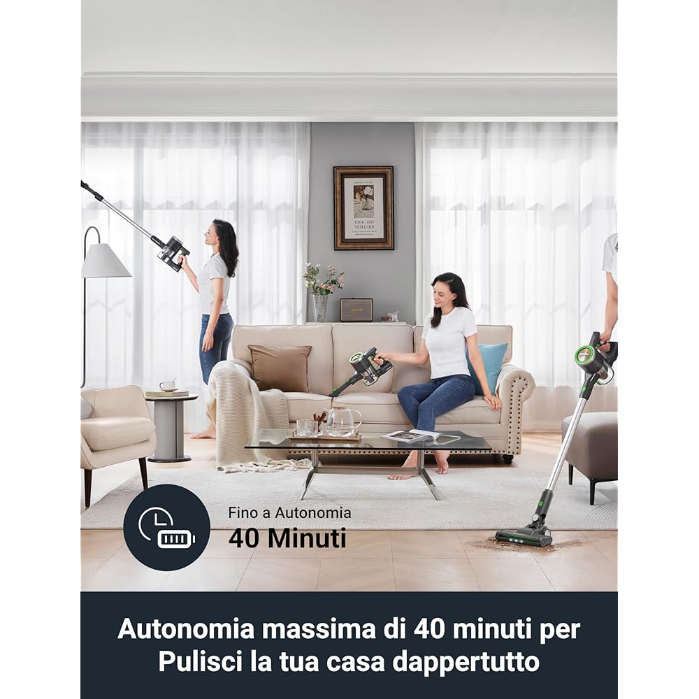 EUREKA NEC370 Aspirateur Balai sans Fil, Aspirateur sans Fil 300W, Aspiration de 90AW, Balai Aspirateur avec 2 Batteries Amovibles, Autonomie de 40x2 Min pour Sols Durs, Tapis et Poils d'animaux : Cuisine et Maison