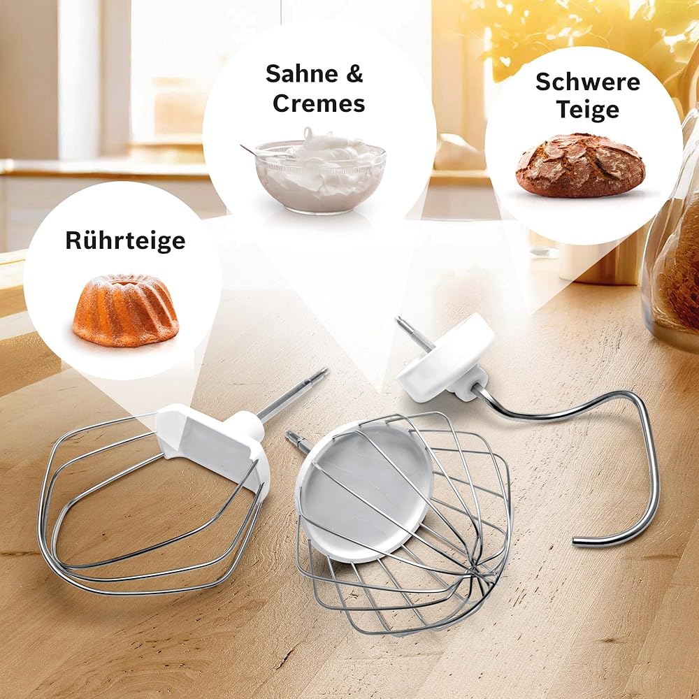 Bosch MUM58L20 Robot pâtissier – Machine puissante 1000 W pour cuisine et pâtisserie – 7 vitesses + turbo – Bol en acier inoxydable 3,9 L – Avec accessoires – Couleur gris minéral/argent : Cuisine et Maison