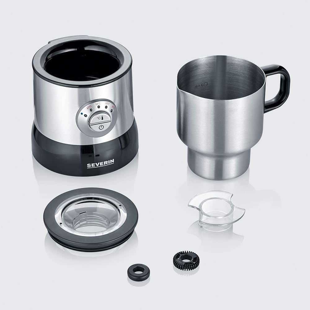 SEVERIN Émulsionneur à lait 500 W, Mousseur de lait à induction, Mousseur à lait électrique, Chocolatière 700 ml, température réglable, inox/noir, SM 3583 : Cuisine et Maison