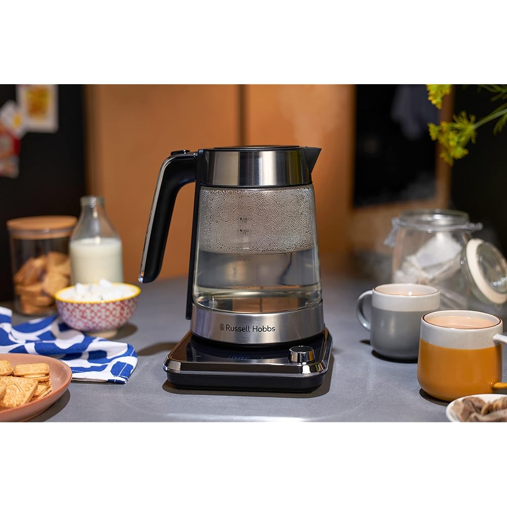Russell Hobbs Bouilloire Electrique en verre [Idéale pour thé] Attentiv (1,7L, 2400 W, Filtre infusion en inox amovible, Contrôle de température 40-100°C, Commande & minuterie tactile) 26200-70 : Cuisine et Maison