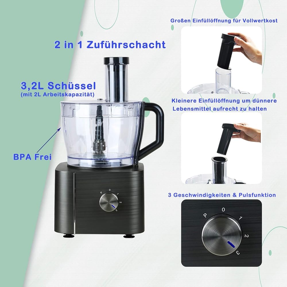 TopStrong Robot Cuisine Multifonction,1100W Robot Multifonction,11 en 1 Robot Culinaire inclus Hachoir, Crochet Pétrisseur,Mixeur, Presse-agrumes et Moulin à Café, 3,2L Bol et 1,5L Blender : Cuisine et Maison