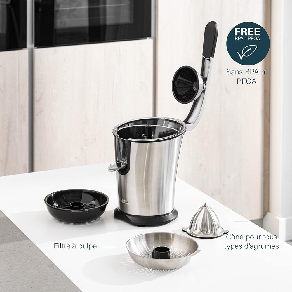 Princess Presse-agrumes Master Pro – Cône en acier inoxydable – 300 W – Filtre à pulpe en inox – Bras à levier professionnel – Réservoir avec système anti-goutte – 201860 : Cuisine et Maison