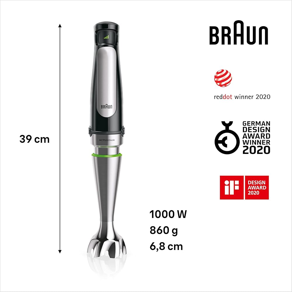 Braun MultiQuick 7 MQ7035X Mixeur Plongeant, Mixeur à Main avec Pied en Acier Inoxydable Amovible avec Technologie ActiveBlade, Inclus Ensemble d'Accessoires 3 Pièces, 1000W, Noir : Cuisine et Maison