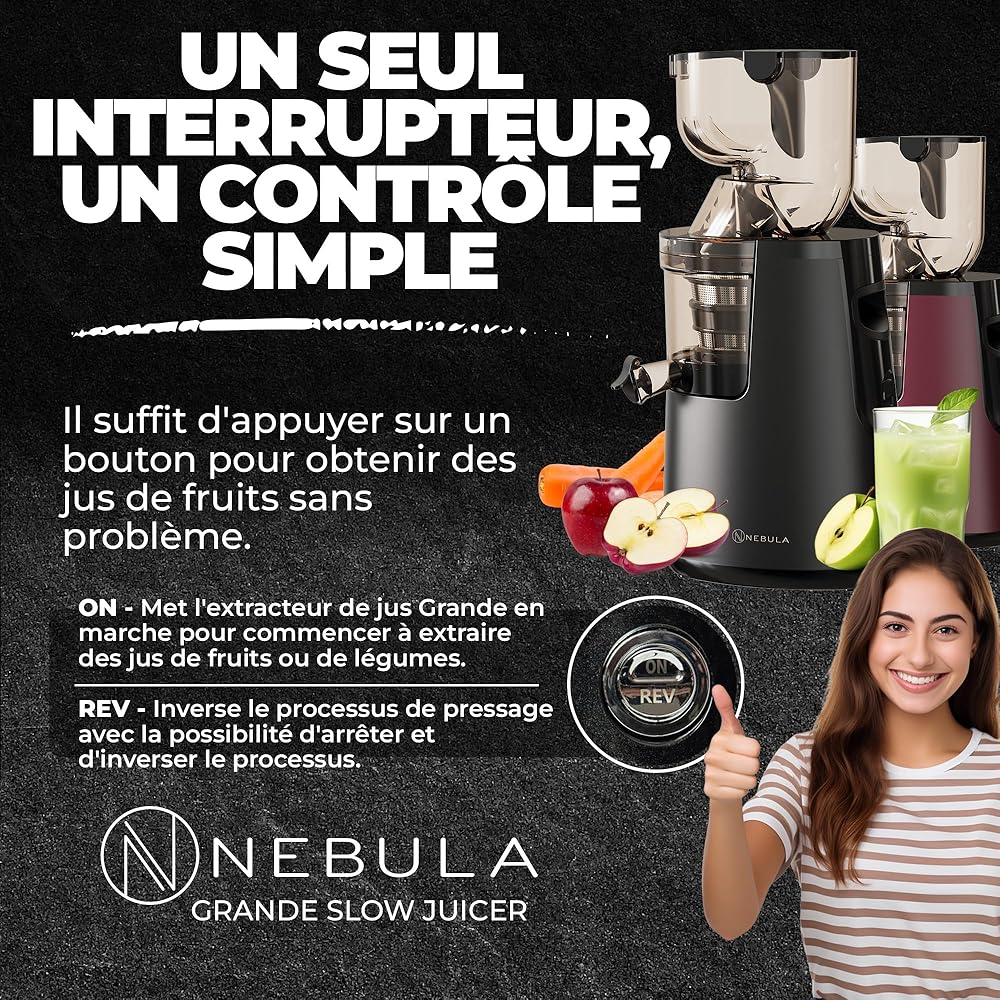 Nebula Red Grande 45RPM Juicer | Extracteur De Jus Pour Fruits Et Légumes | Presse-Agrumes Électrique | Sorbetière Et Machine À Glace : Cuisine et Maison