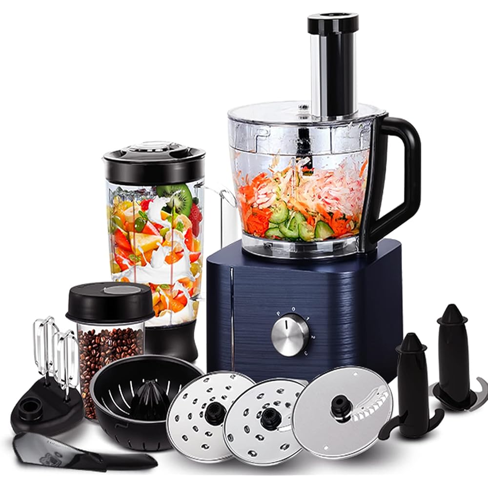 SNDOAS Robot Multifonction Cuisine, 1100 W Robot Culinaire, Bol Mélangeur 3.2 L, Hachoir Multifonction, Robot Mixeur 1.5 L, Moulin à café, Bleu Foncé : Cuisine et Maison