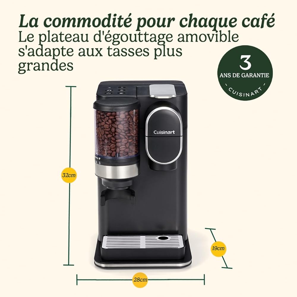 CUISINART One Cup Grind And Brew - Machine à café avec broyeur intégré | Grain à moudre, Café filtre en portion individuelle | choisissez 3 tailles de tasse | Dosette filtrante réutilisable | Noir : Cuisine et Maison