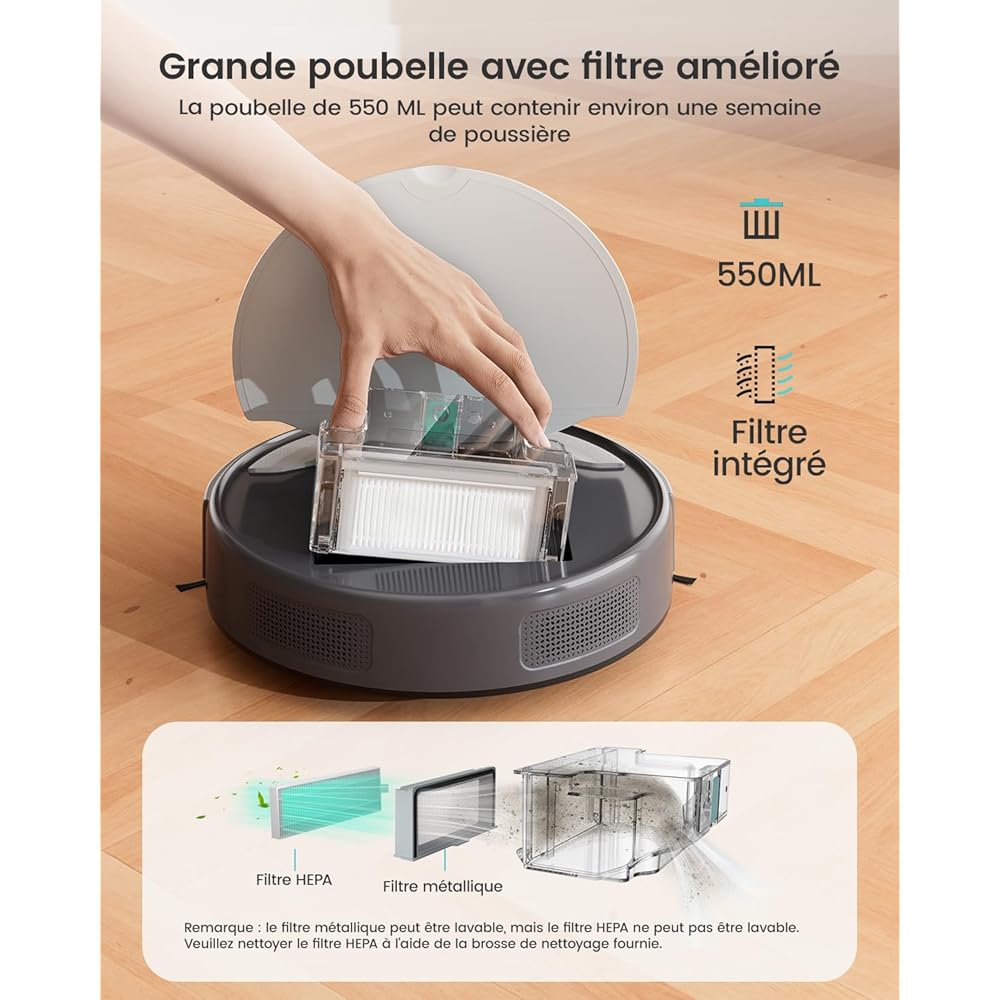 Lefant Aspirateur Robot, Robot Aspirateur 4500Pa Puissance d'Aspiration, Évitement Précis des Obstacles, Anti-Enchevêtrement Idéal pour Les Poils d'animaux, Cheveux et Sols Durs,Contrôle par App/Alexa : Cuisine et Maison