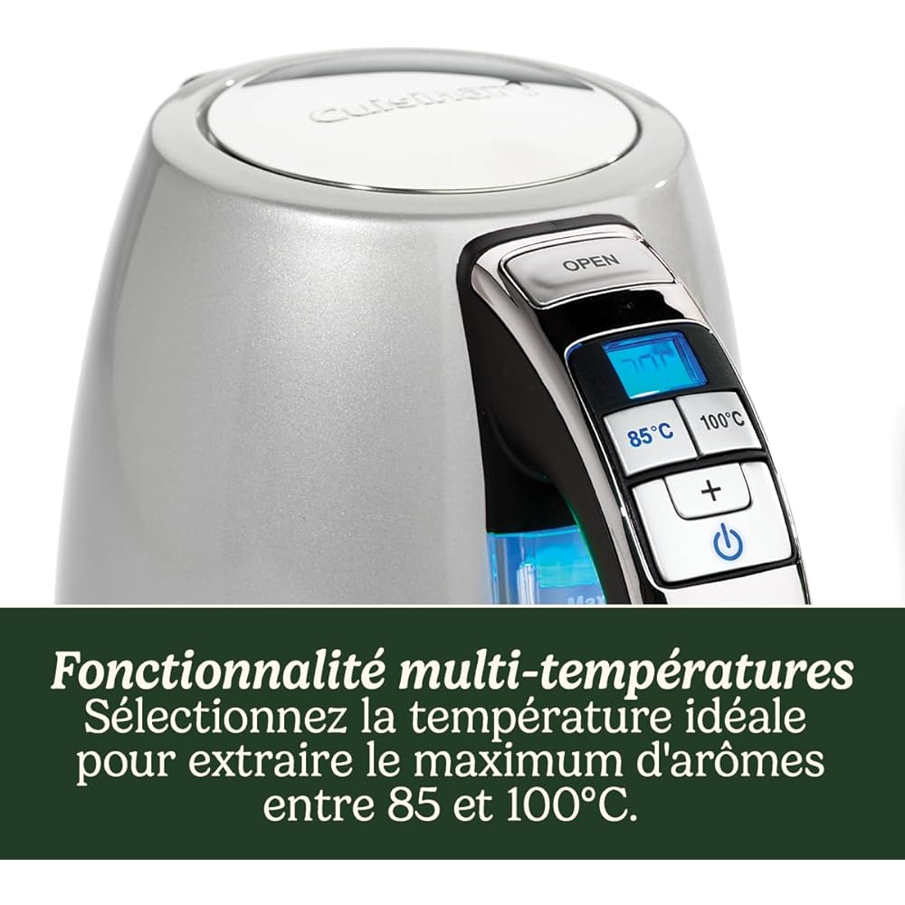 Cuisinart Bouilloire électrique Multi-Températures - Ébullition rapide - Sans fil - Argenté - Fini en acier inoxydable - Capacité de 1,7L - Température réglable - Filtre amovible et lavable : Cuisine et Maison