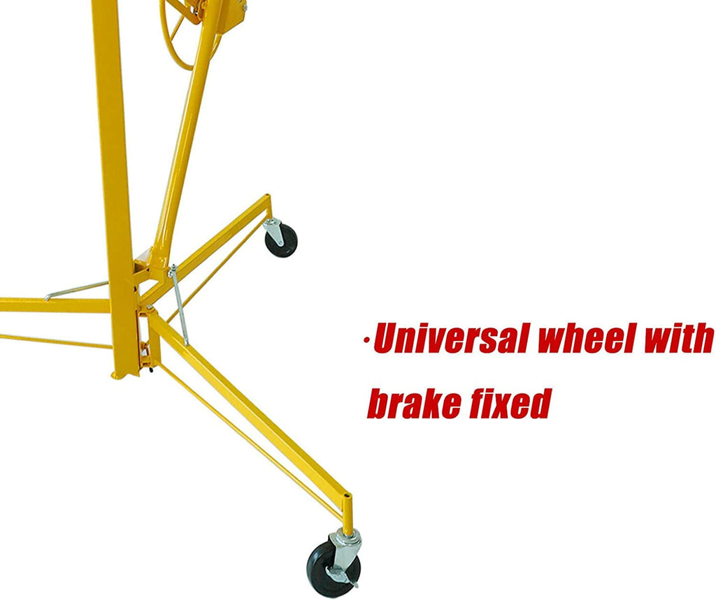 16FT Drywall Lifter Panel Hoist Dry Wall Rolling Caster Lifter Construction Tool 150LB Heavy Duty Sheetrock Hoist Holder (Yellow)