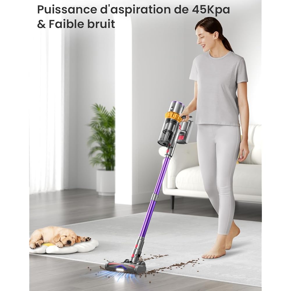 ANYSON 45Kpa/550W/70 Minutes Aspirateur Balai sans Fil,Aspirateur sans Fil Ecran Tactile,1,6L Capacité,8 Système de Filtration de Niveau,Aspirateur balais pour Sols Durs/Les Poils d'animaux/Tapis : Cuisine et Maison