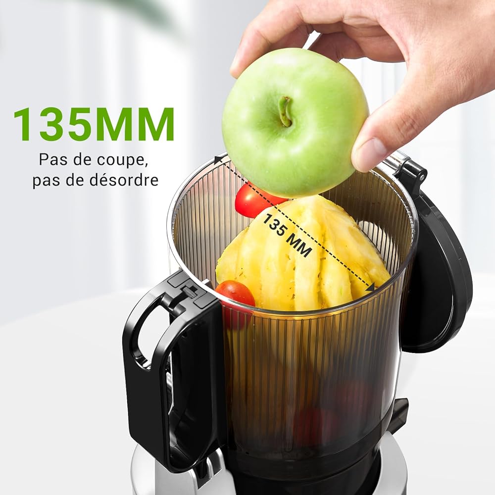 AMZCHEF Extracteur de jus automatique Vos mains libres, Ouverture de 135 mm et capacité de 1,8 L Extracteur de jus de fruits et légumes entiers, Extracteur jus lent de 250W avec triple filtre - Argent : Cuisine et Maison