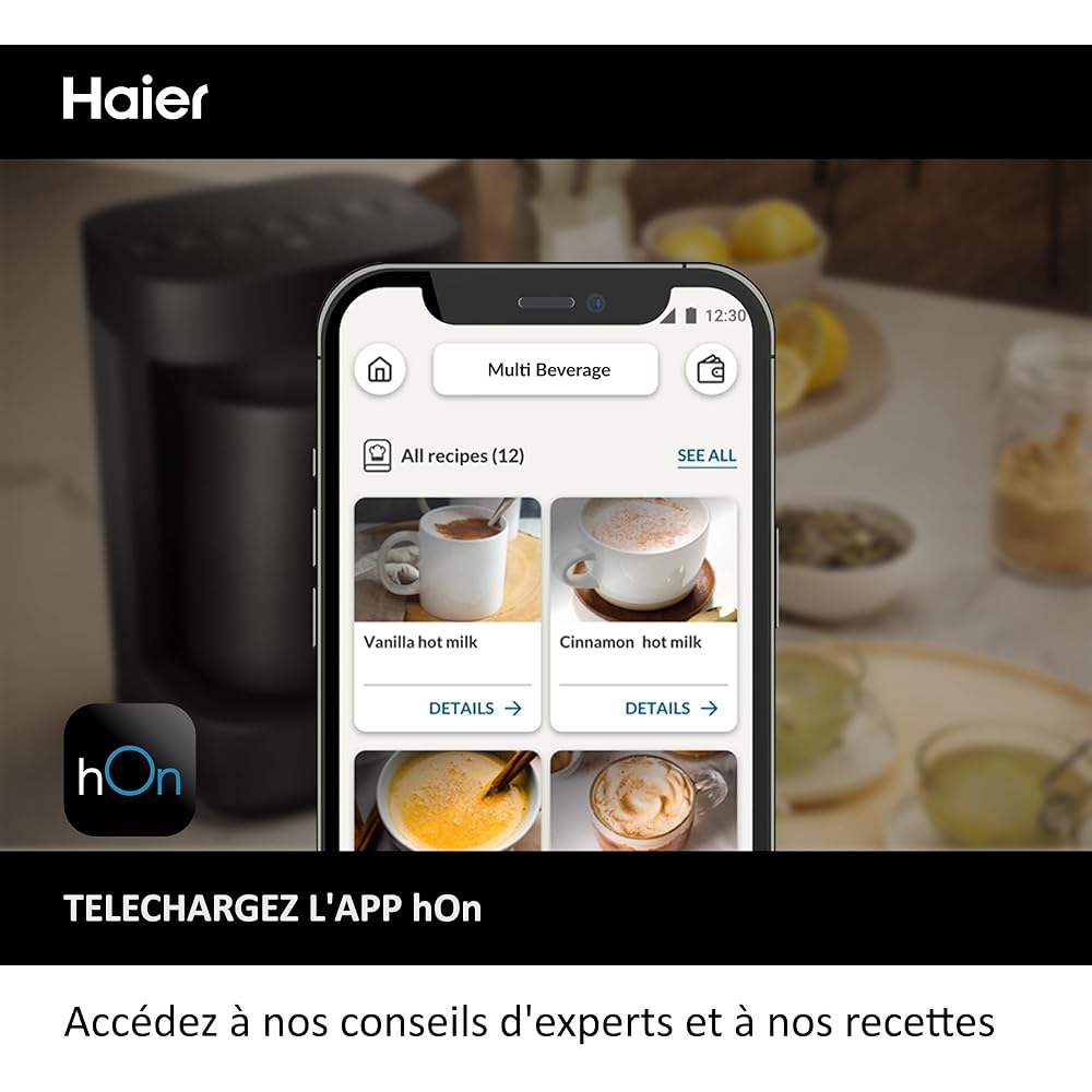 Haier I-Master Série 5 Préparateur de Boissons Chaudes et Mousseur Multi-Boissons, Programmes Lait, Café, Chocolat Chaud, Thé et Infusions, 350ml [Noir] : Cuisine et Maison