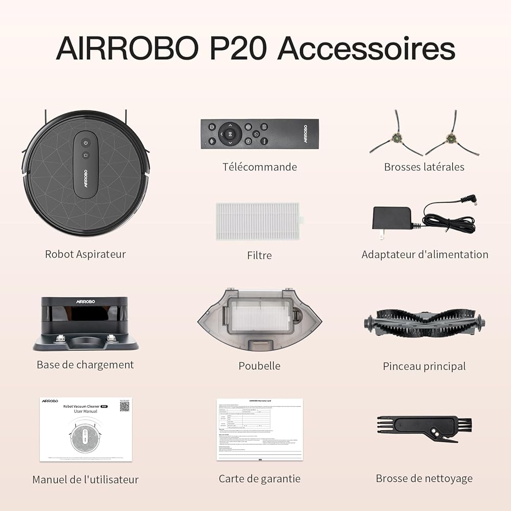 AIRROBO P20 Aspirateur Robot, 2800Pa Puissance d'Aspiration, 120 Mins d'Autonomie, Robot Aspirateur Intelligente Connecté WiFi/App, Silencieux Idéal pour Poils d'animaux, Cheveux, Poussière : Cuisine et Maison