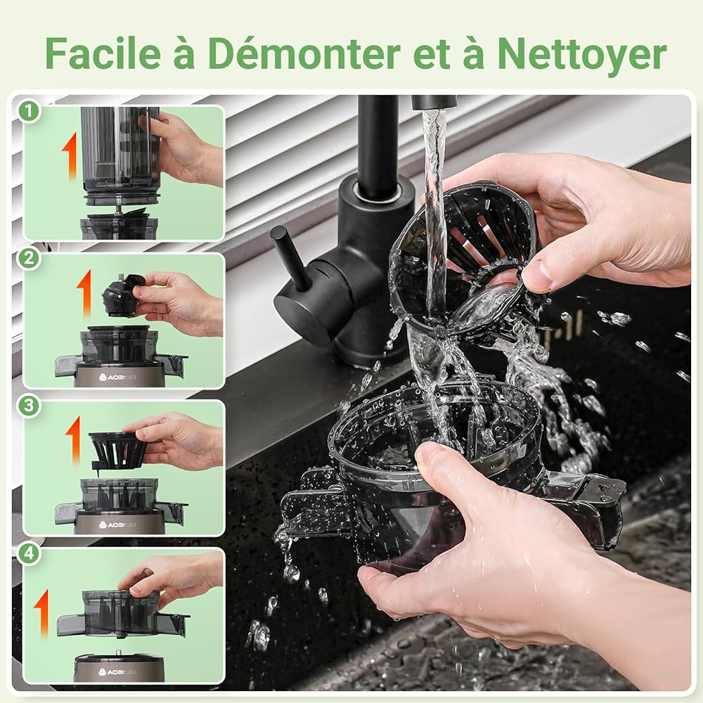 AAOBOSI Extracteur de Jus, Extracteur de Jus de Fruits et Légumes Ouverture de 110 mm, Fonction de Mastication Inversée,Sans BPA, avec 2 Tasses et Brosse, adapté à tous les Fruits et Légumes : Cuisine et Maison
