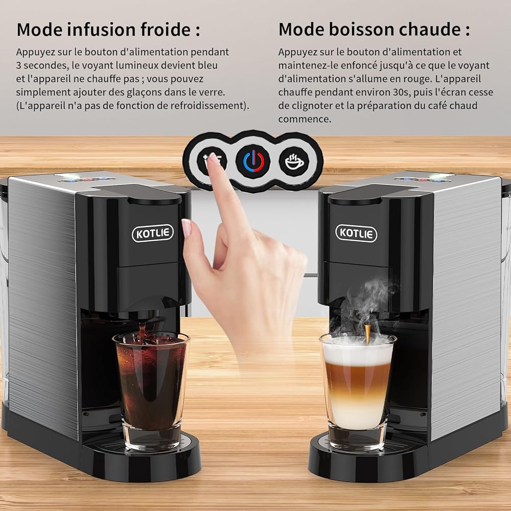 KOTLIE AC-513HF Machine à café multifonctionnelle 5-en-1 pour NES/pour DG/Café en poudre/ESE Pads (44 mm)/pour a modo mio, convient aux bonnets hauts (Noir) : Cuisine et Maison