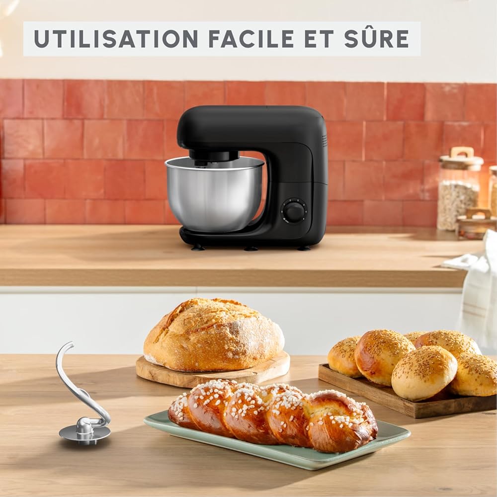 Moulinex Bake essential Robot pâtissier, 800 W, Bol 4.8 L, kit de pâtisserie, Hachoir à viande QA161810, Noir Glama : Cuisine et Maison
