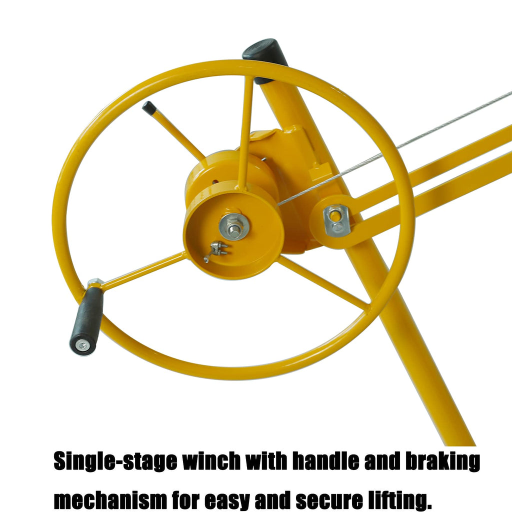16FT Drywall Lifter Panel Hoist Dry Wall Rolling Caster Lifter Construction Tool 150LB Heavy Duty Sheetrock Hoist Holder (Yellow)