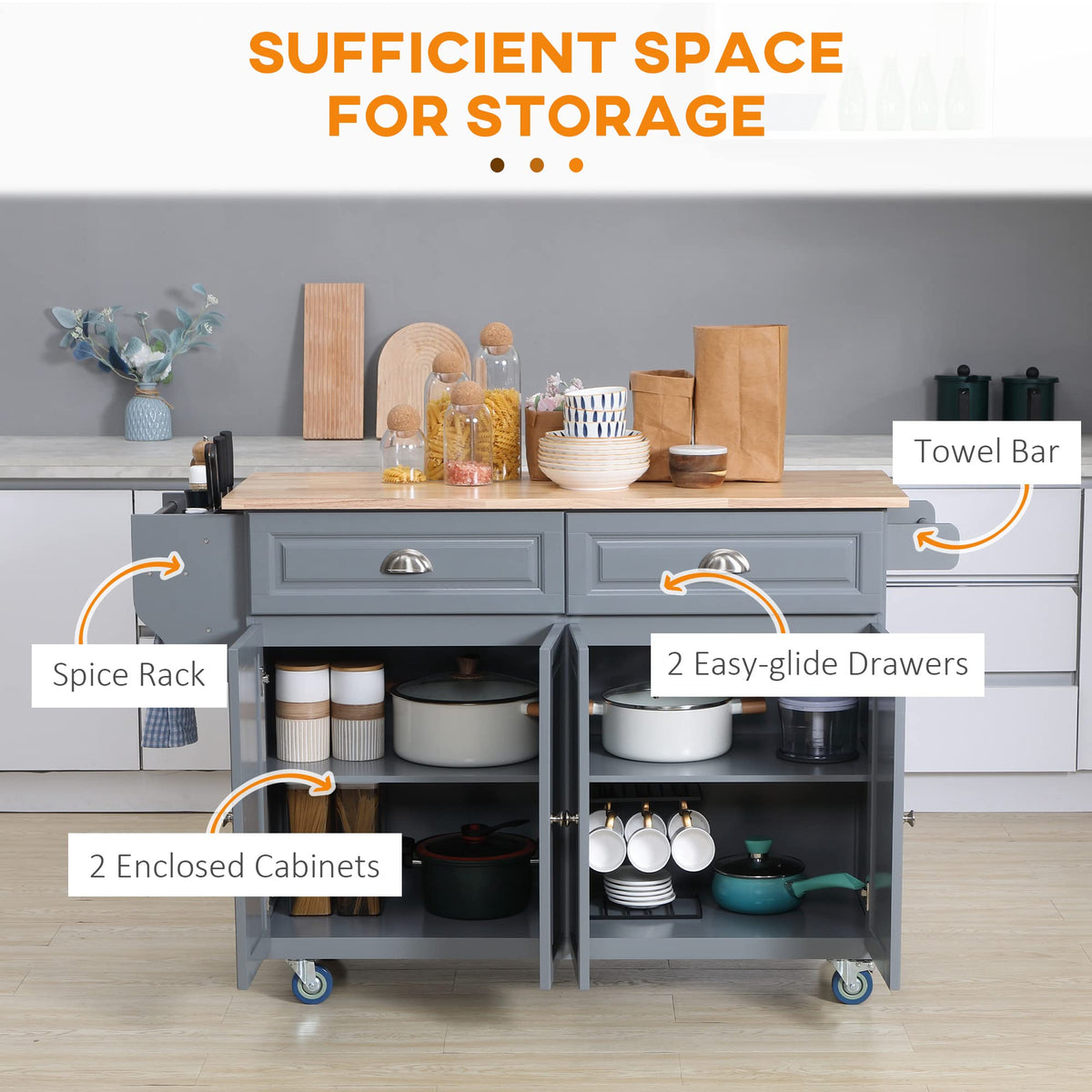 HOMCOM Rolling Drop Leaf Countertop Cabinets
