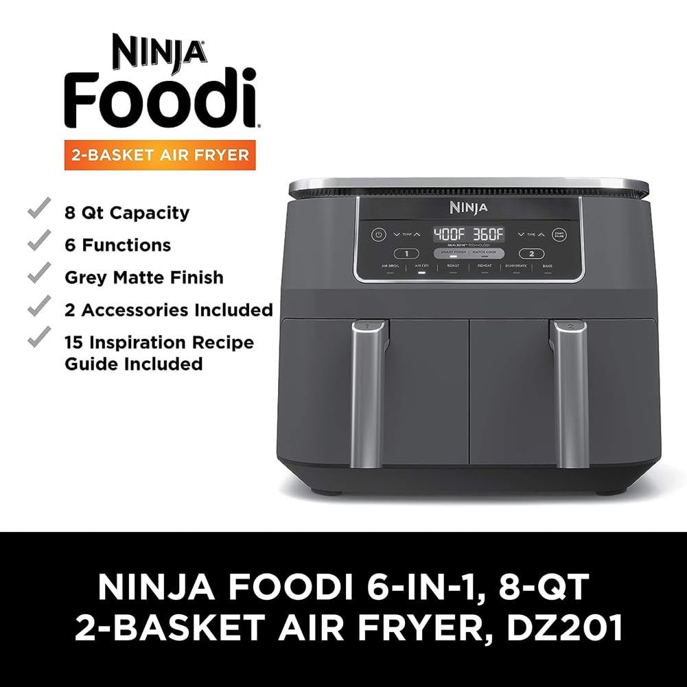 Ninja Foodi DualZone Heißluftfritteuse, 7,6 L, Grau