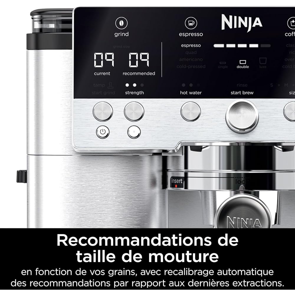NINJA Machine à café Luxe Premier 3-en-1, Latte, Cappuccino, Infusion à froid et Espresso avec broyeur à grains et mousseur à lait intégrés, facile à utiliser, EU Prise, argent, ES601EU : Cuisine et Maison