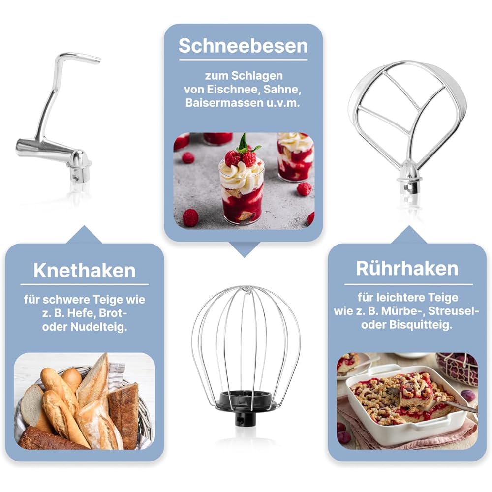 Clatronic® Robot de cuisine rétro pour la pâtisserie | Pétrin | 5L | Moteur 1100W | Machine à pâte avec crochet et fouet | Rétro |Protection anti-éclaboussures Ouverture de remplissage - KM 3711 bleu : Cuisine et Maison
