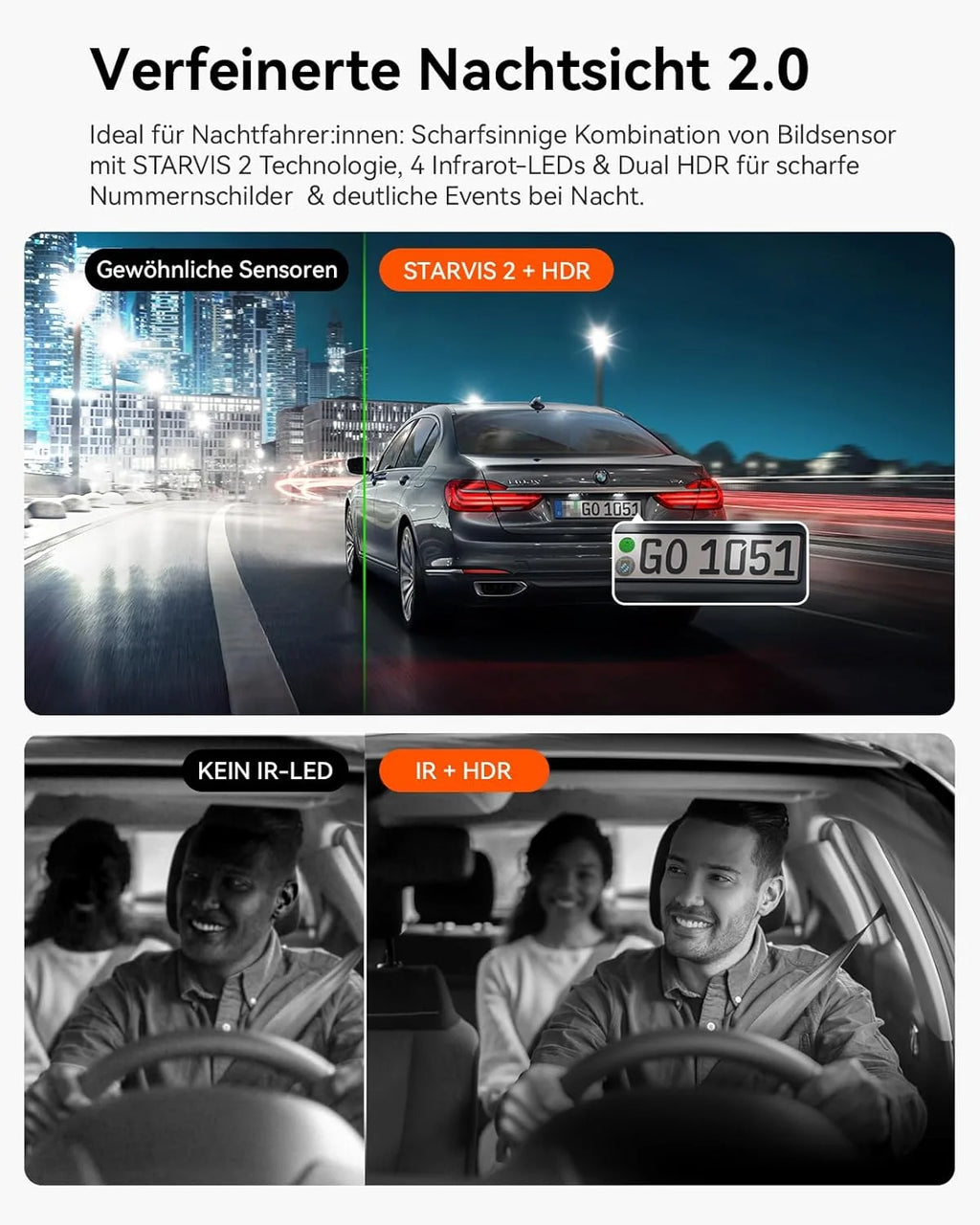 N2X 2.7K 1080P Dashcam Voiture Avant Intérieur, Support LTE, 5GHz WiFi GPS, APP & Commande Vocale